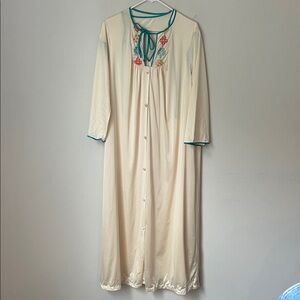 Vtg 2 piece JC Penney Robe Large Lingerie Cream Nightgown with Teal Accents ❤️